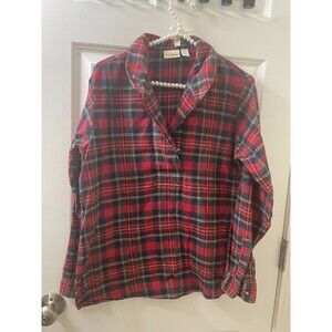 USA LL Bean Plaid  Red Traditional Women’s SHIRT TUNIC 1/4 BUTTONS UP SIZE 8